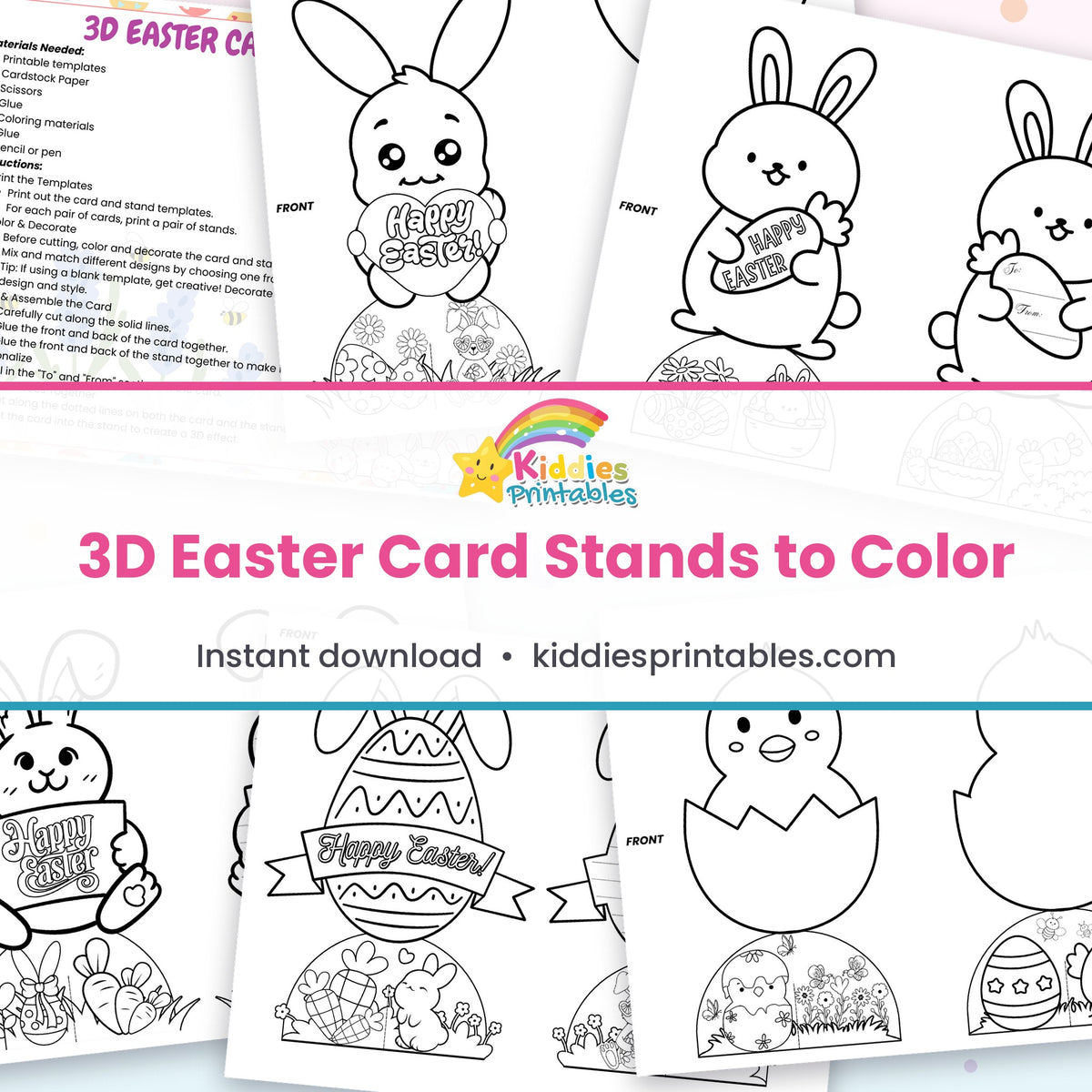 3D Easter Card Stands to Color – page collage