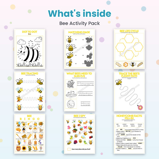 Bee Activity Pack printable – inside pages preview