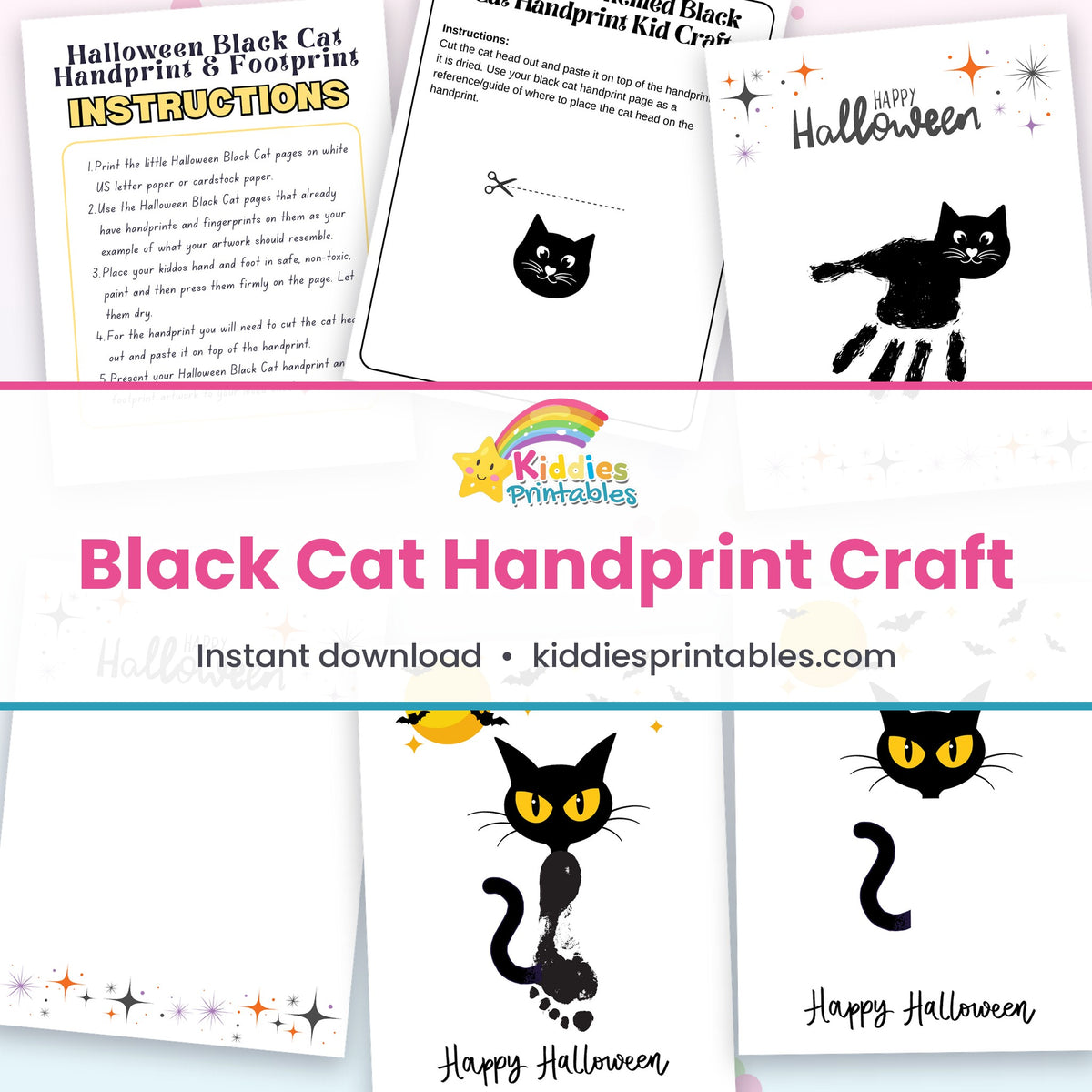 Black Cat Handprint Craft printable – page collage