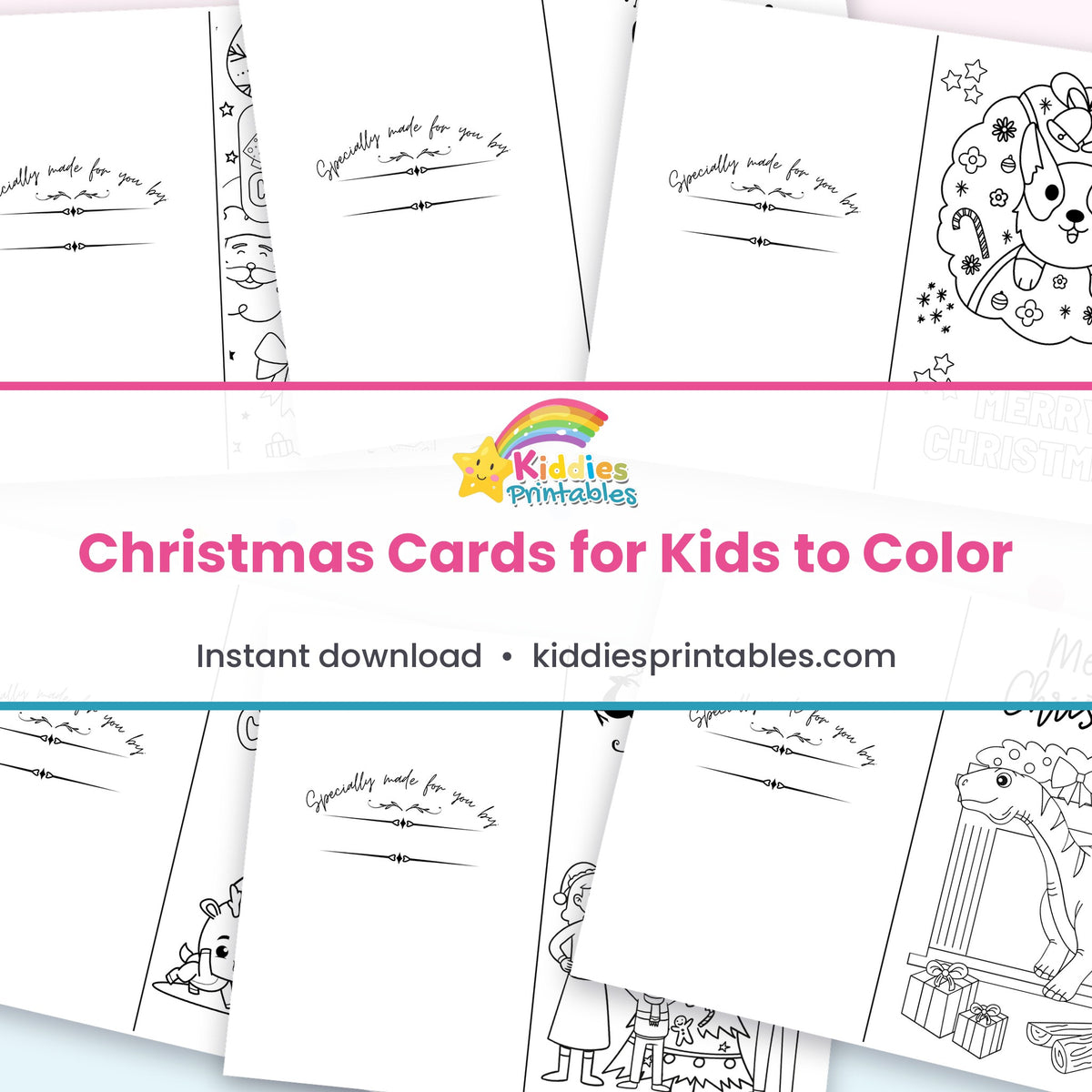 Christmas Cards for Kids to Color printable – page collage