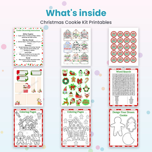 Inside pages of Christmas Cookie Kit Printables