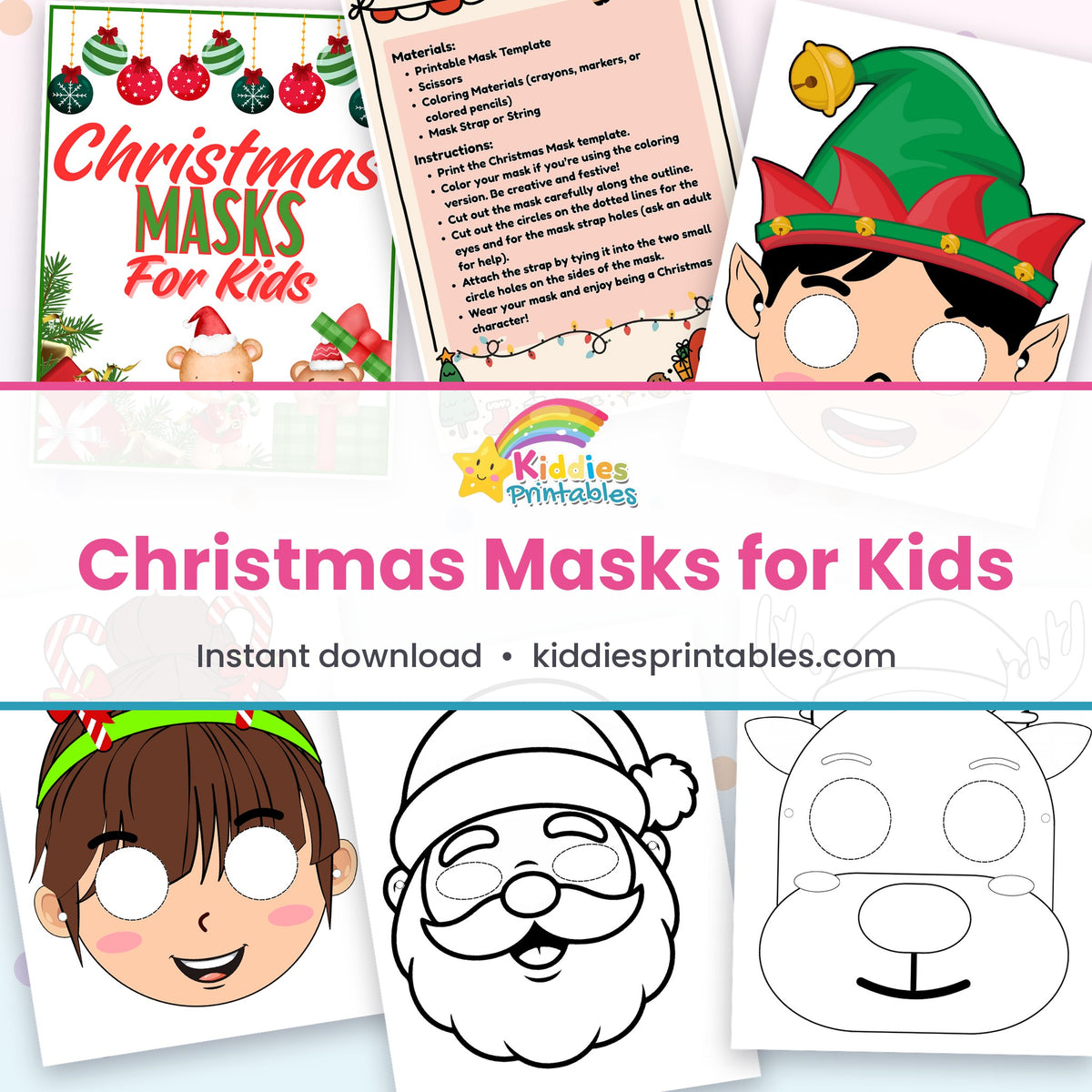 Christmas Masks for Kids printable - page collage