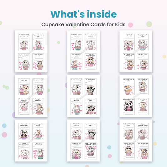 Cupcake Valentine Cards for Kids – what's inside
