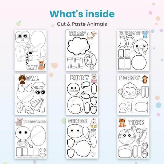 Cut & Paste Animals printable – inside pages preview