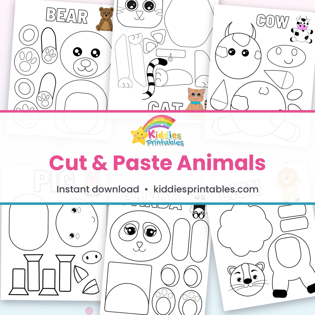 Cut & Paste Animals printable – page collage
