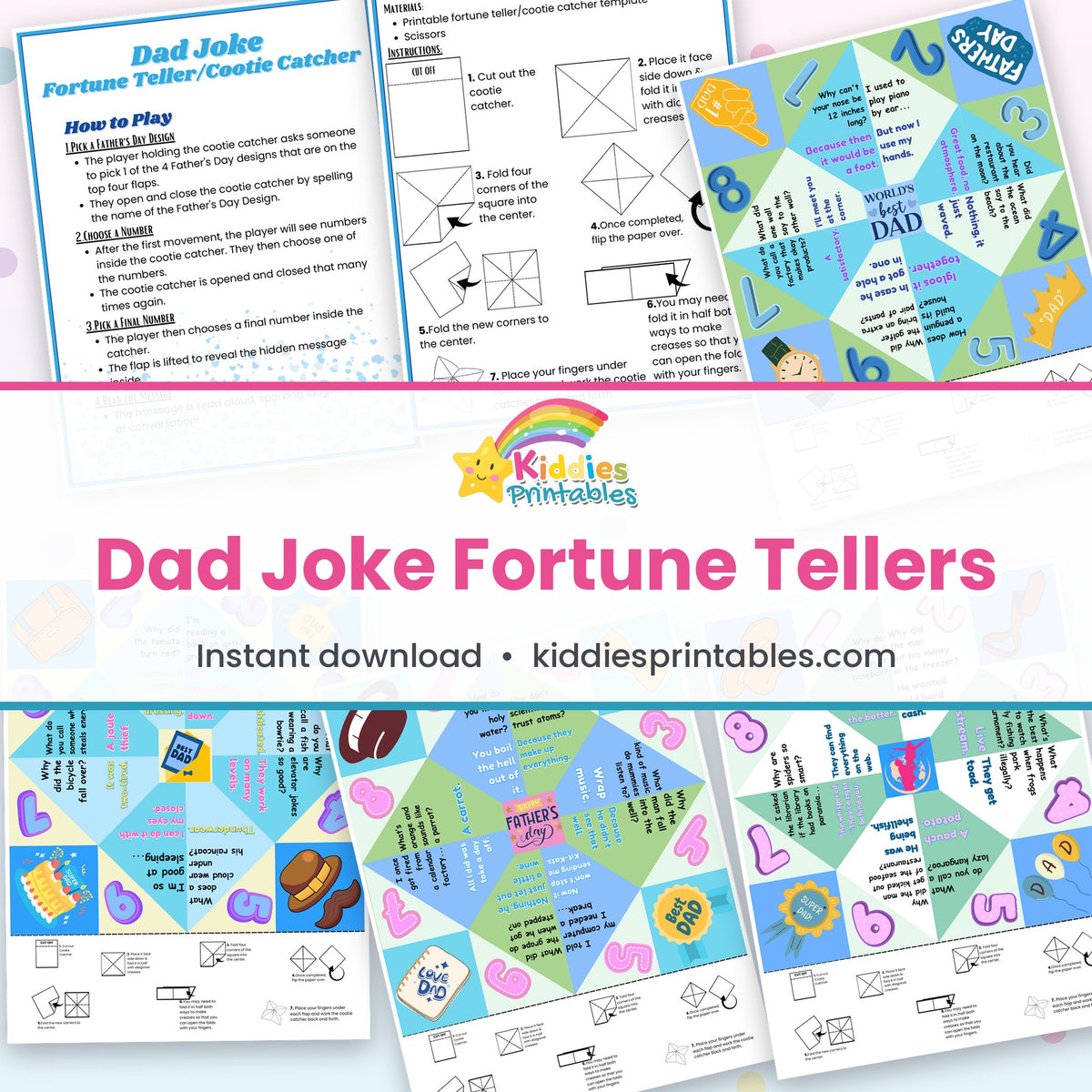 Dad Joke Fortune Tellers printable – page collage