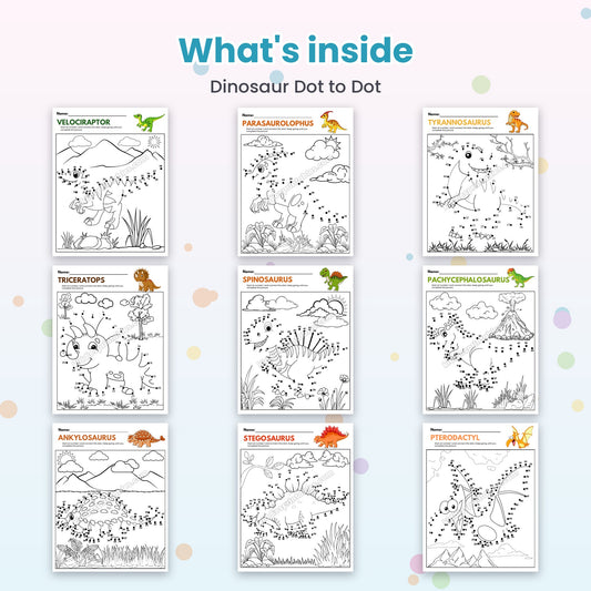 Dinosaur Dot to Dot printable – inside pages preview