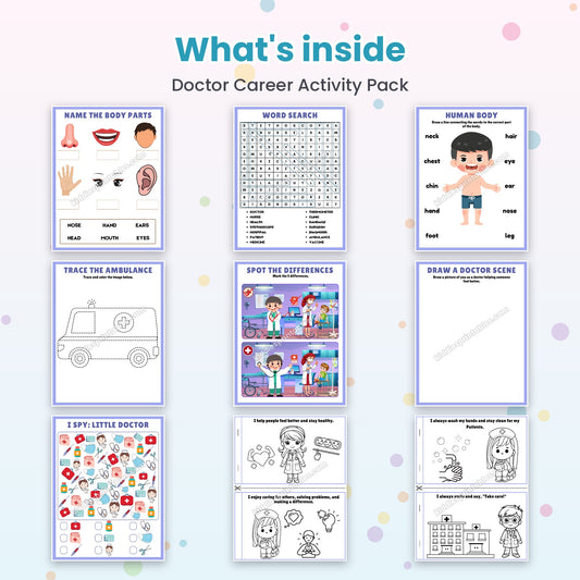 Doctor Career Activity Pack printable – inside pages preview