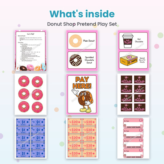 Donut Shop Pretend Play Set printable – inside pages preview