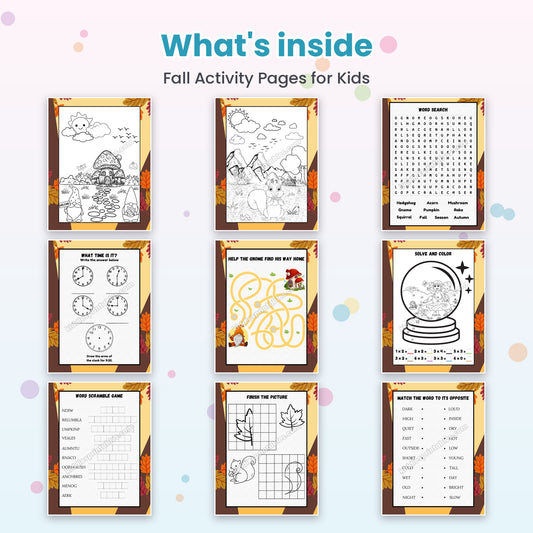 Fall Activity Pages for Kids printable – inside pages preview