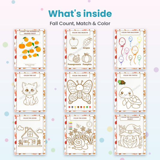 Fall Count, Match & Color printable – inside pages preview