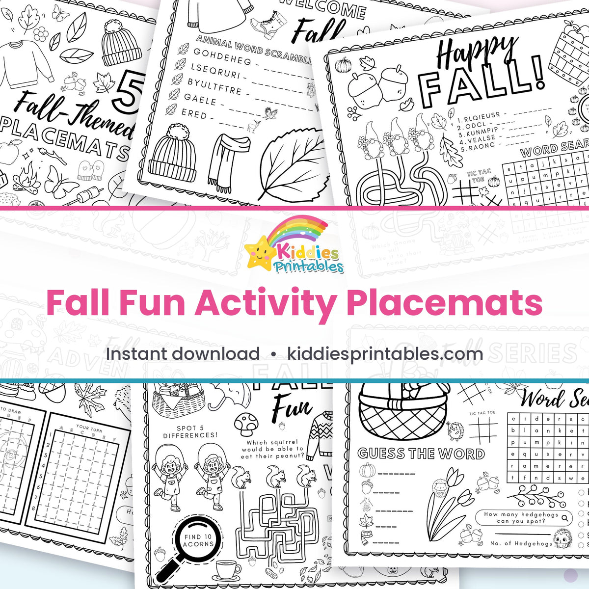 Fall Fun Activity Placemats printable – page collage