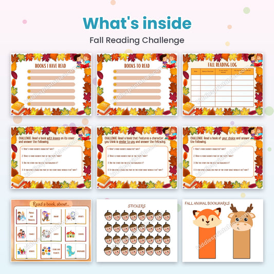 Fall Reading Challenge printable – inside pages preview