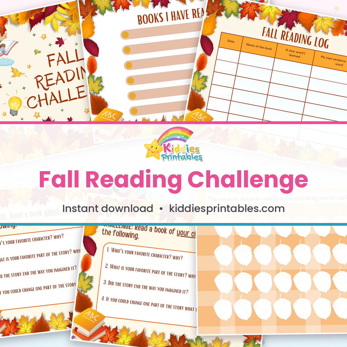 Fall Reading Challenge printable – page collage