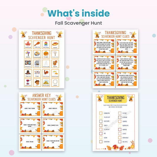 Fall Scavenger Hunt printable – inside pages preview