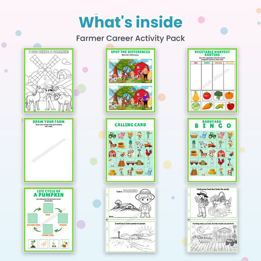 Farmer Career Activity Pack printable – inside pages preview