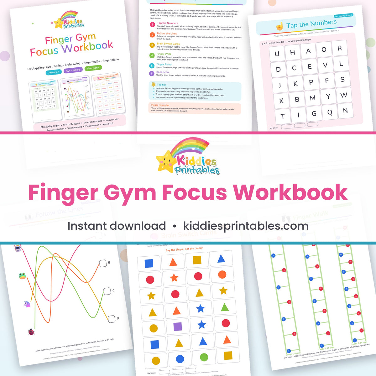 Finger Gym Focus Workbook printable - page collage