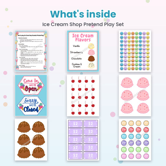 Ice Cream Shop Pretend Play Set printable – inside pages preview