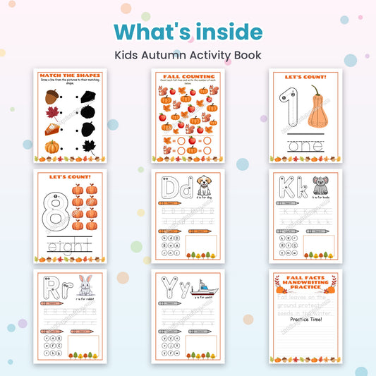 Kids Autumn Activity Book printable - whats inside