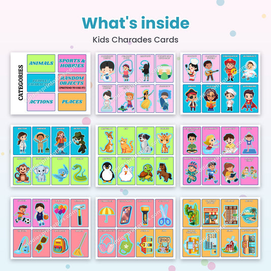 Kids Charades Cards printable – inside pages preview
