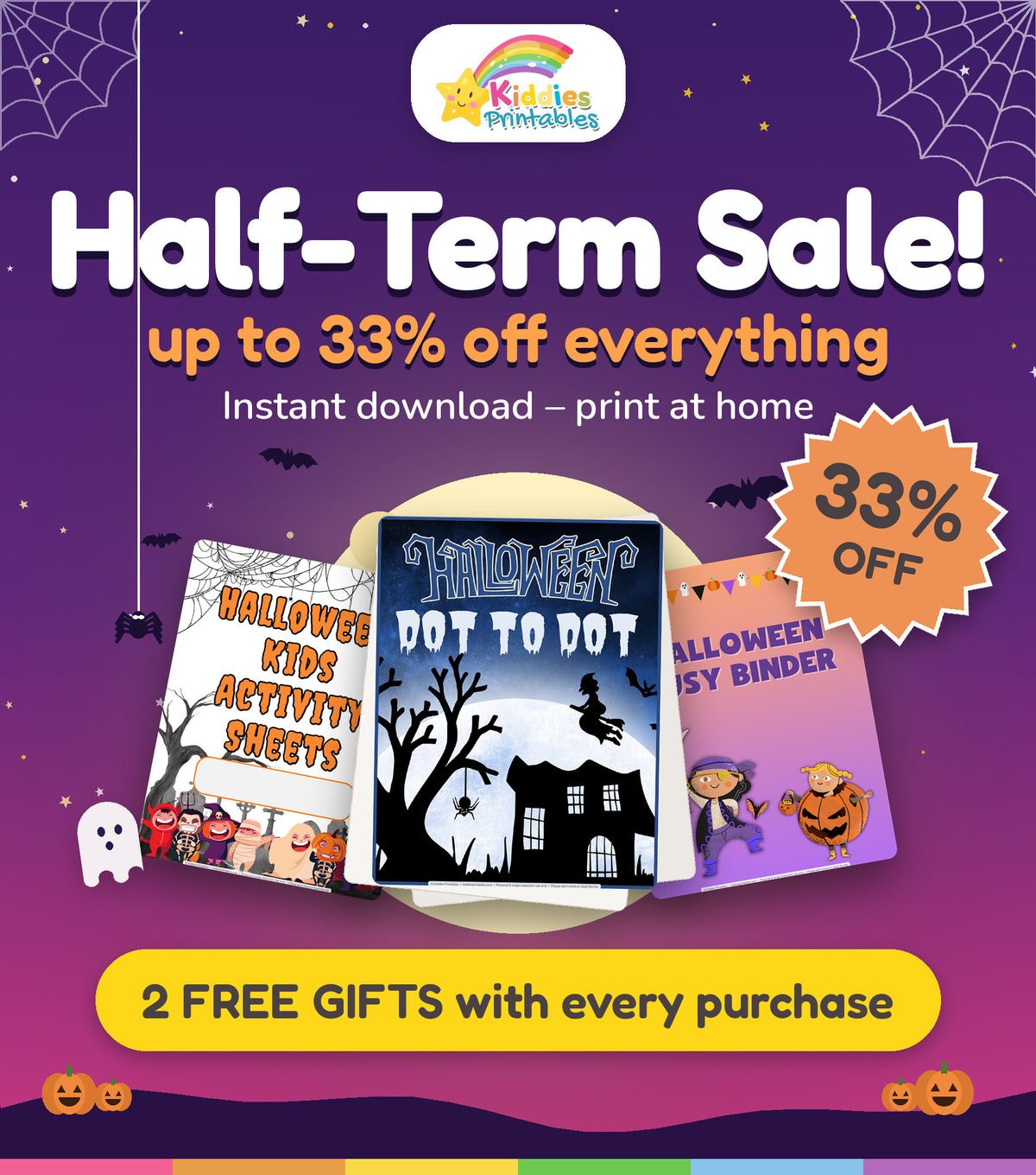 Half-Term Sale – up to 33% off everything plus 2 free gifts with every purchase, Kiddies Printables Halloween printables