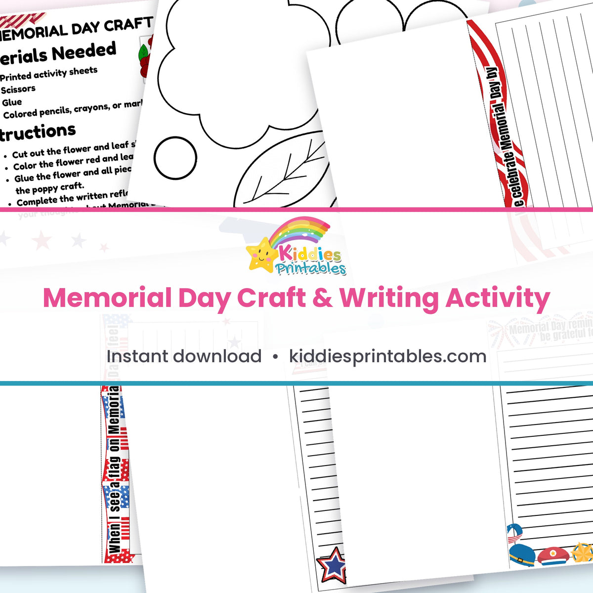 Memorial Day Craft & Writing Activity printable – page collage