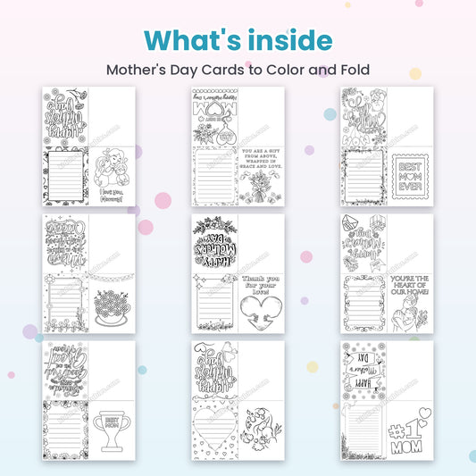 Mother's Day Cards to Colour and Fold printable – inside pages preview