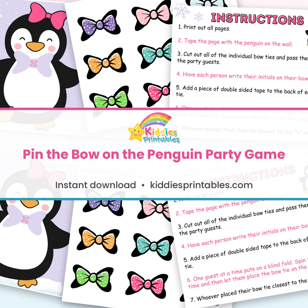 Pin the Bow on the Penguin printable – page collage