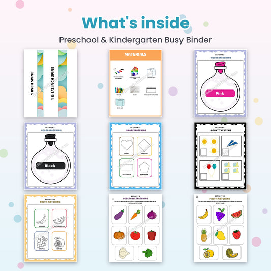 Preschool & Kindergarten Busy Binder printable – inside pages preview