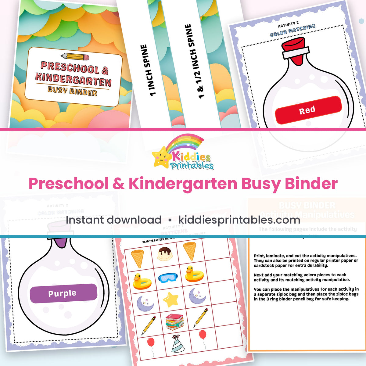 Preschool & Kindergarten Busy Binder printable – page collage