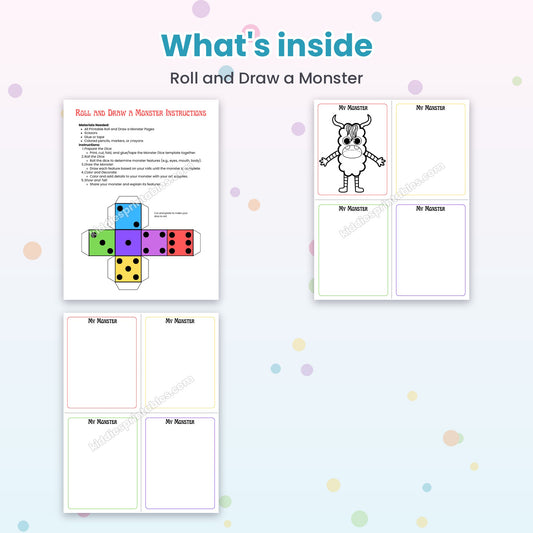 Roll and Draw a Monster printable – inside pages preview