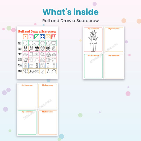 Roll and Draw a Scarecrow printable – inside pages preview