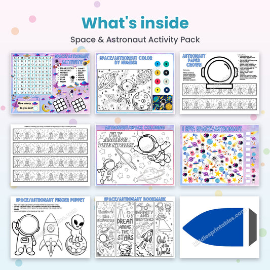 Space & Astronaut Activity Pack printable – inside pages preview