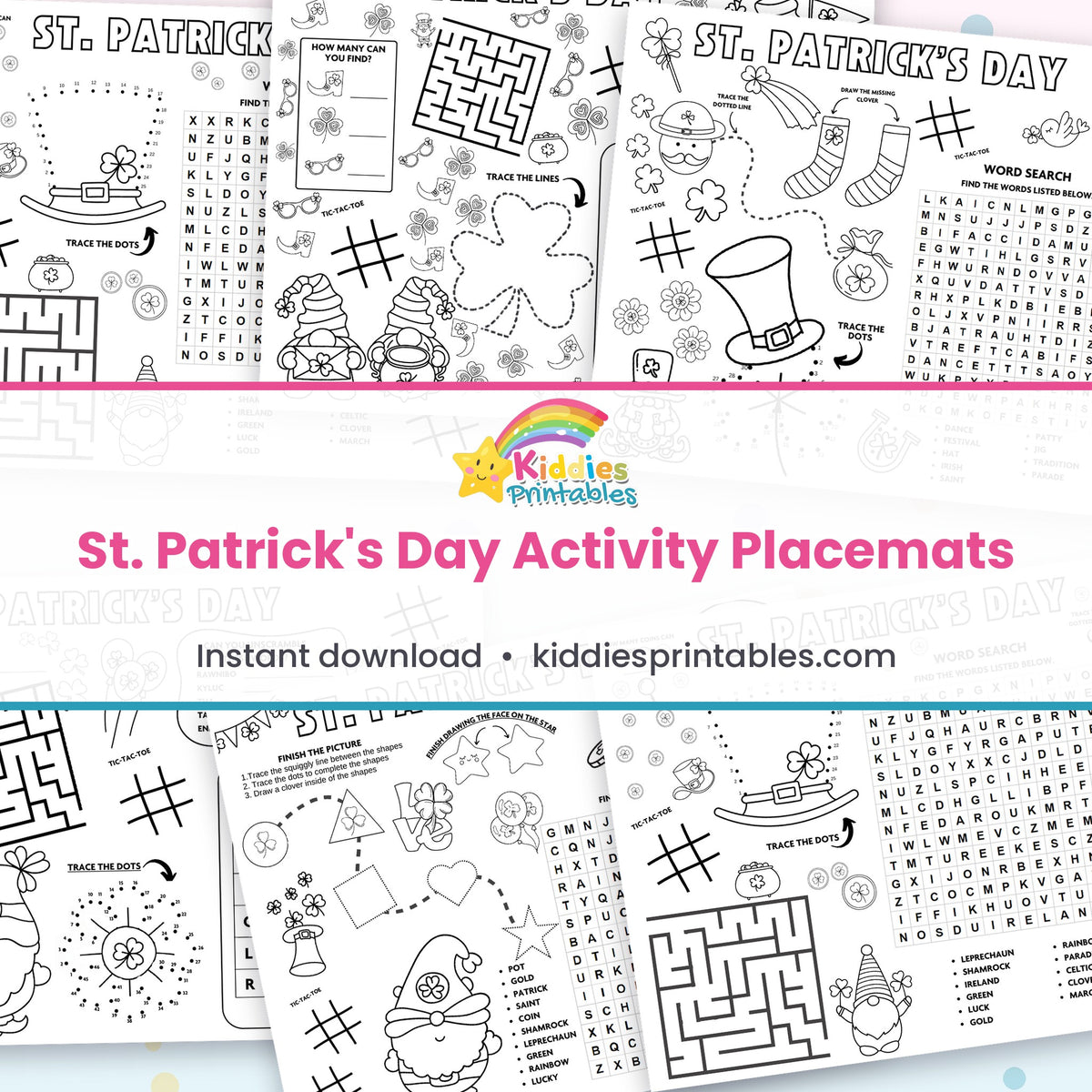 St. Patrick's Day Activity Placemats printable – page collage
