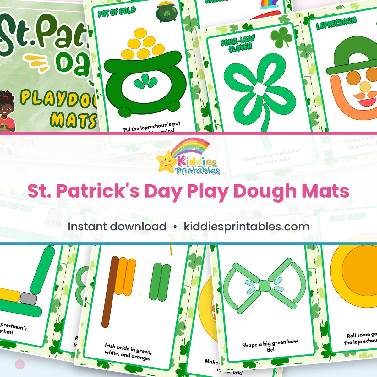 St. Patrick's Day Play Dough Mats printable – page collage