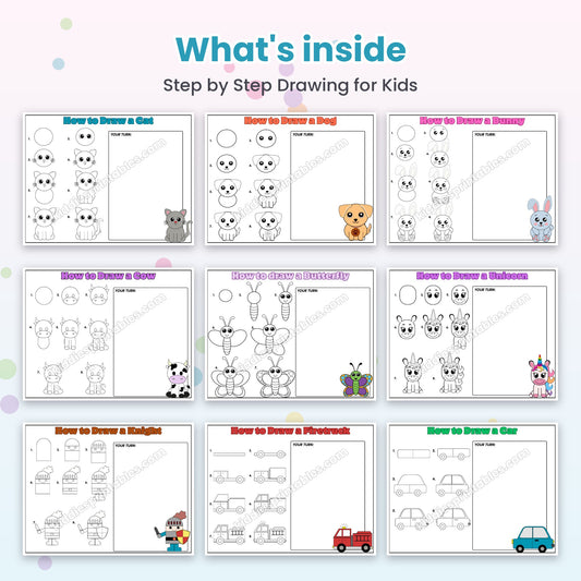 Step by Step Drawing for Kids printable – inside pages preview