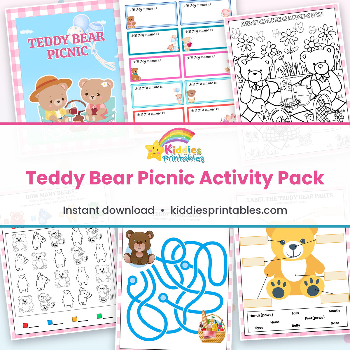 Teddy Bear Picnic Activity Pack printable – page collage