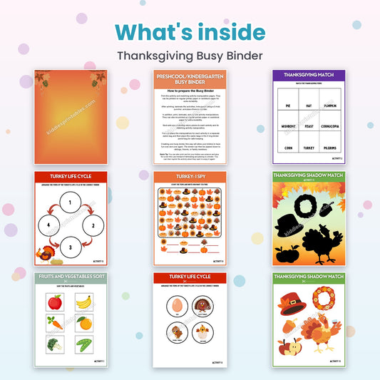 Inside pages of Thanksgiving Busy Binder