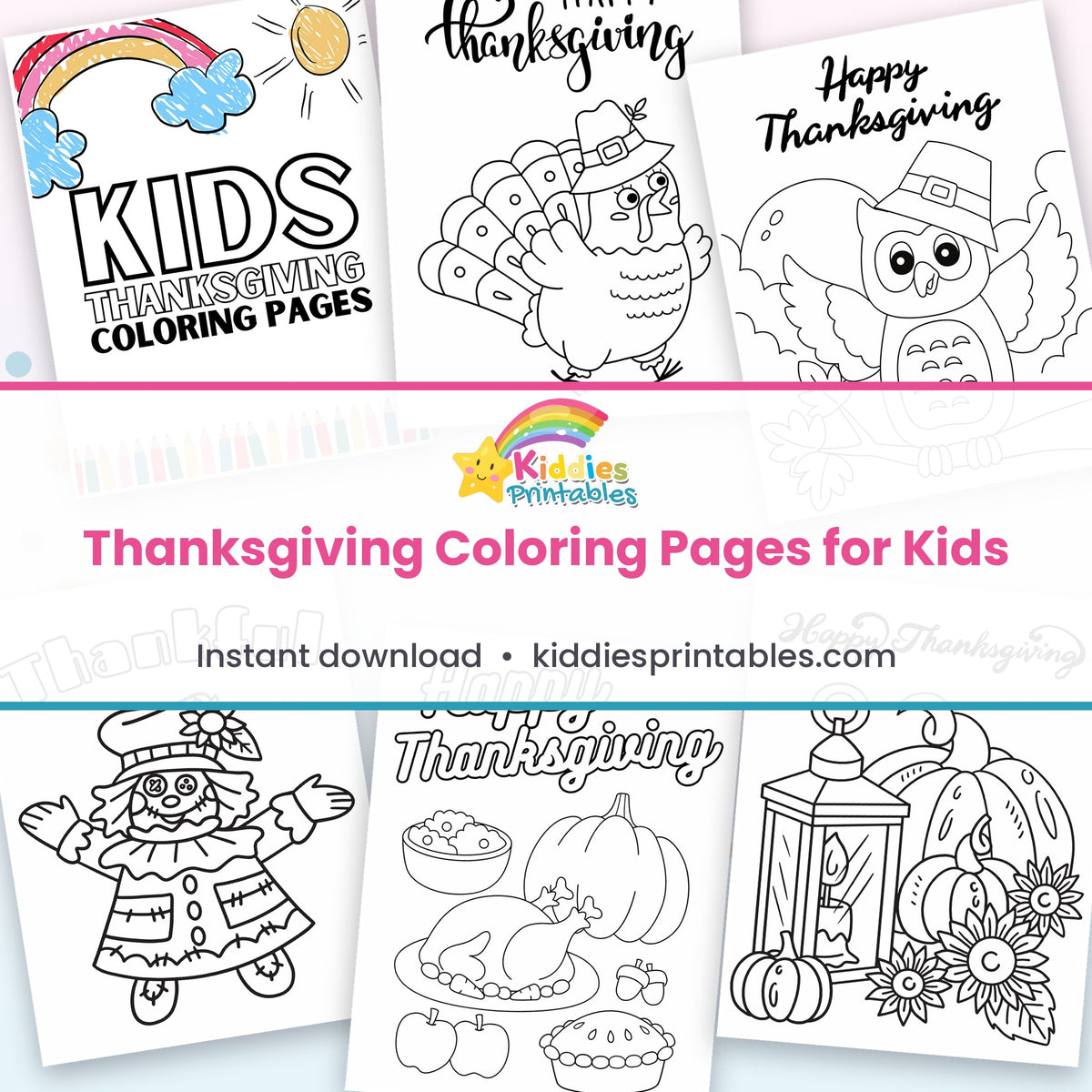 Thanksgiving Coloring Pages for Kids printable – page collage