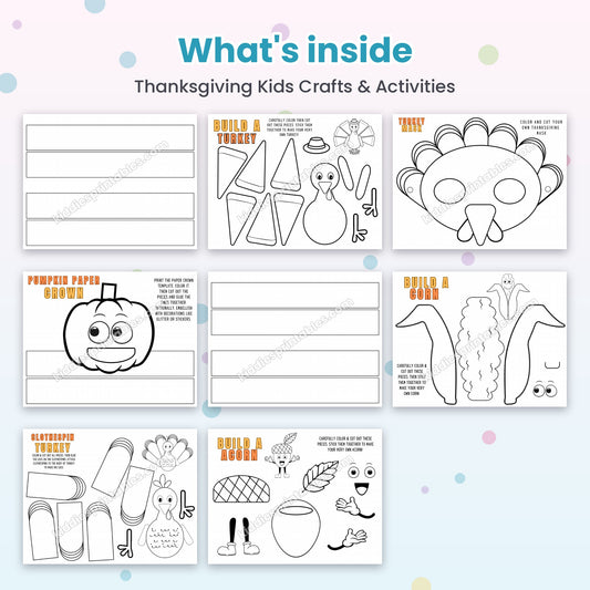 Thanksgiving Kids Crafts & Activities printable – inside pages preview