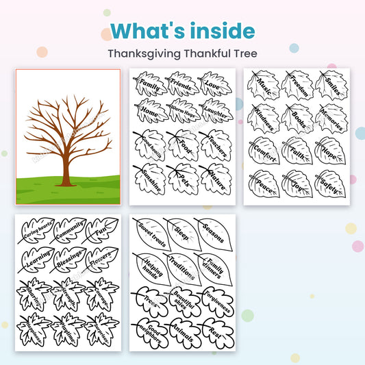 Thanksgiving Thankful Tree printable – inside pages preview