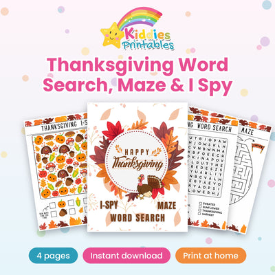 Thanksgiving Word Search, Maze & I Spy