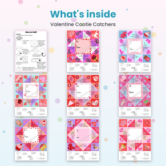 Inside pages of Valentine Cootie Catchers