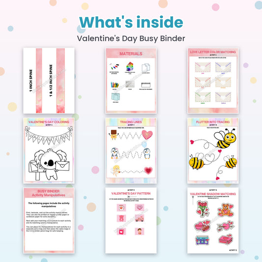 Valentine's Day Busy Binder printable – inside pages preview
