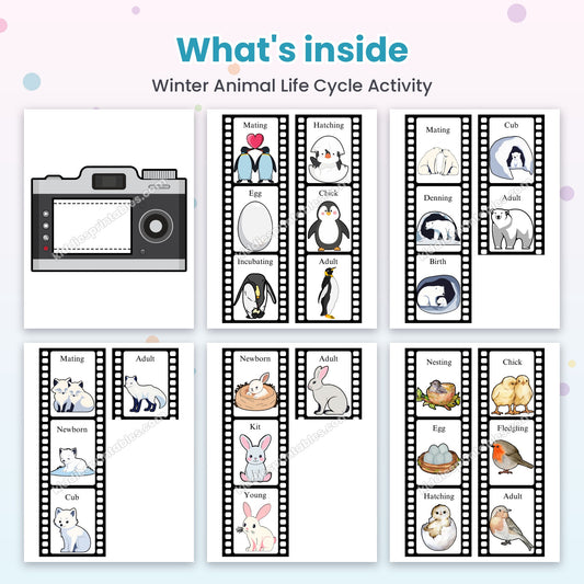 Winter Animal Life Cycle Activity printable – inside pages preview