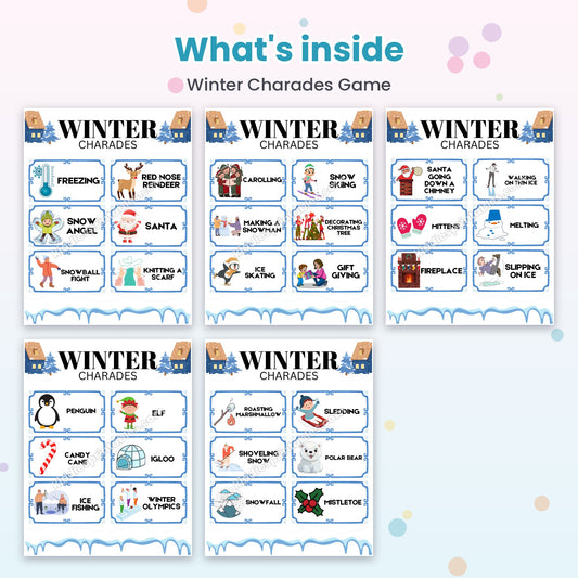 Winter Charades Game printable – inside pages preview