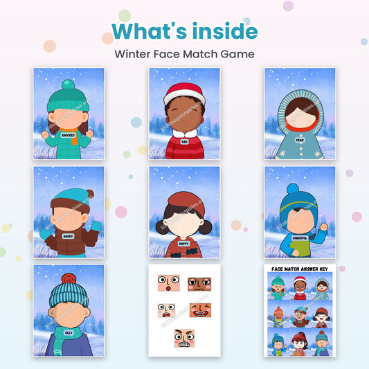 Winter Face Match Game printable – inside pages preview