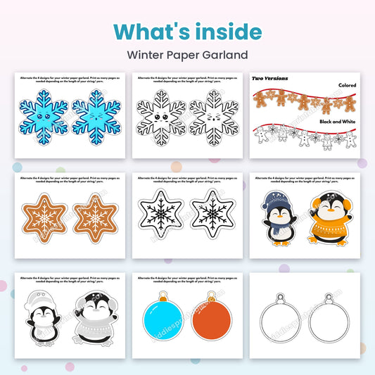 Winter Paper Garland printable – inside pages preview