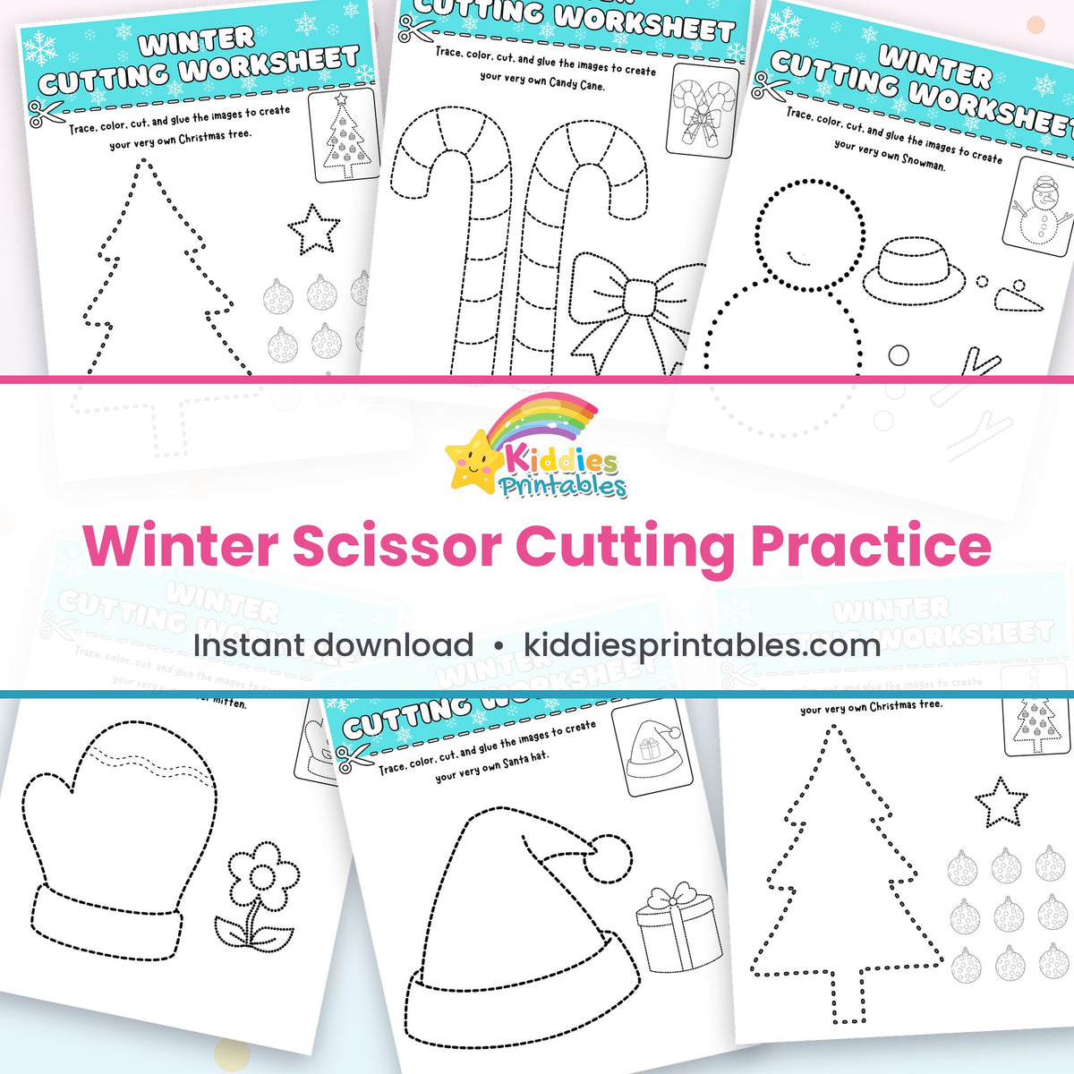 Winter Scissor Cutting Practice printable – page collage