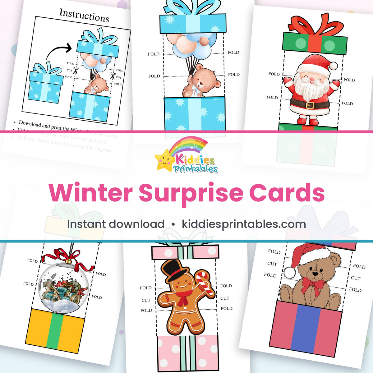 Winter Surprise Cards printable – page collage
